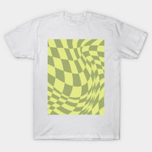 Retro Wave Checker Board Pattern Green Yellow Color Tone T-Shirt